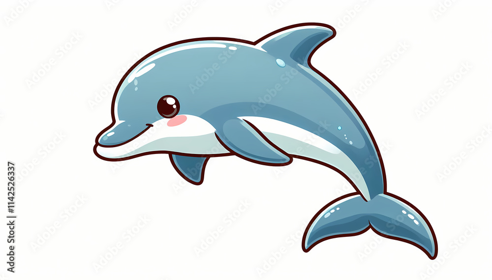 Obraz premium A cheerful blue dolphin character with a smiling face and playful expression, perfect for children's themes.