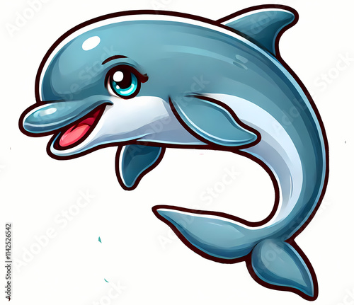 Cartoon dolphin character with a cheerful expression and bright colors, perfect for kids' themes. photo