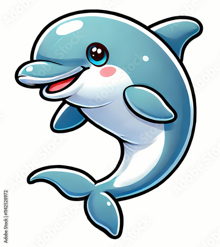 A joyful cartoon baiji dolphin leaping out of the water, showcasing a cheerful expression. photo