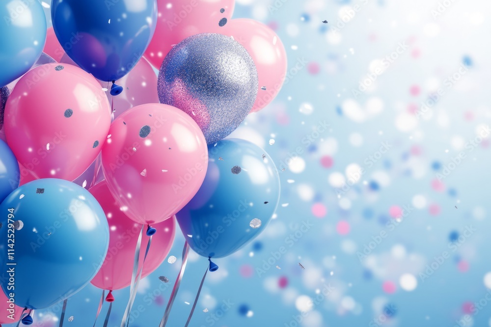 Festive balloons and confetti creating a celebratory atmosphere, ideal for birthdays, parties, or other joyful occasions