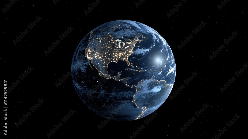Stunning View of Earth from Space at Night with City Lights Stunning View of Earth from Space at Night with City Lights