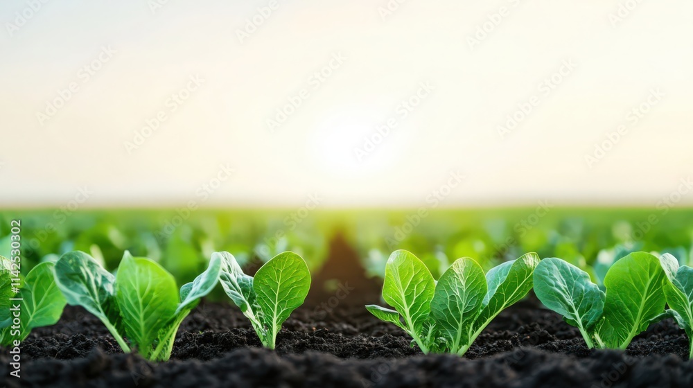 A field of green plants with the sun shining on them A field of green plants with the sun shining on them
