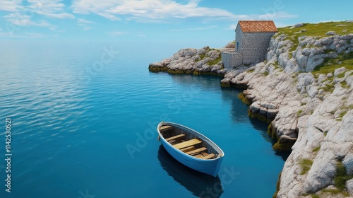 A scenic Croatian island with rugged cliffs, charming stone houses