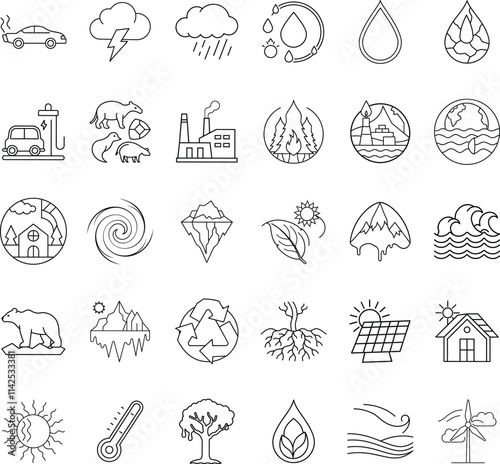 Climate Change Icons Environment, Pollution, Nature, Sustainability, Energy