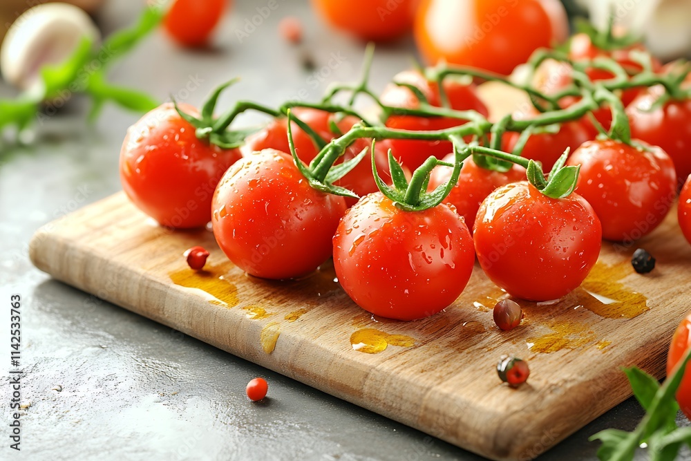 tomatoes on a wooden chopping board tomatoes on a wooden chopping board