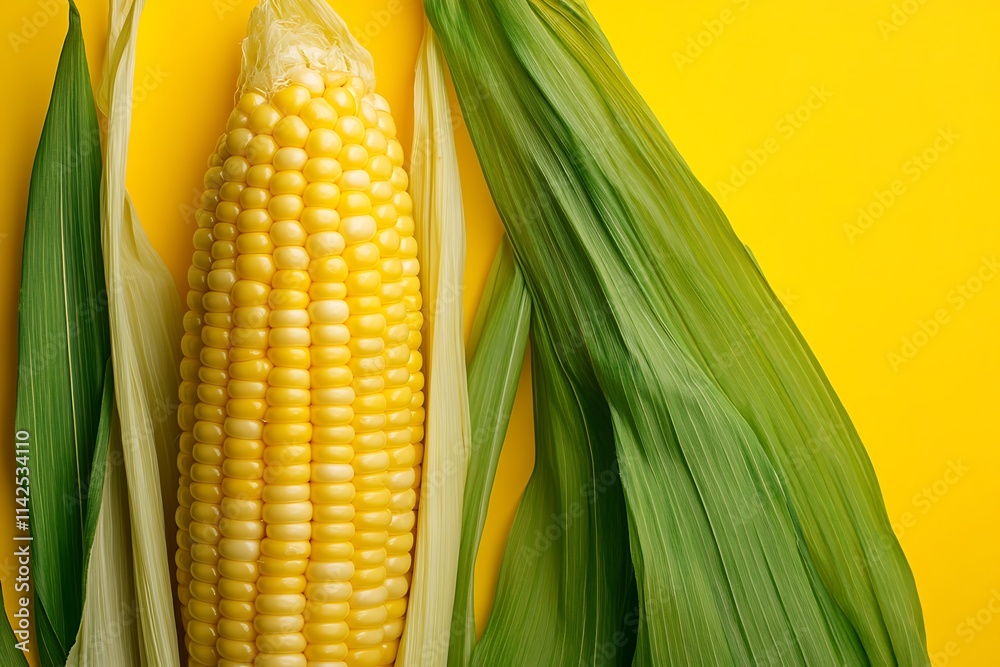 fresh yellow corn on a yellow background fresh yellow corn on a yellow background