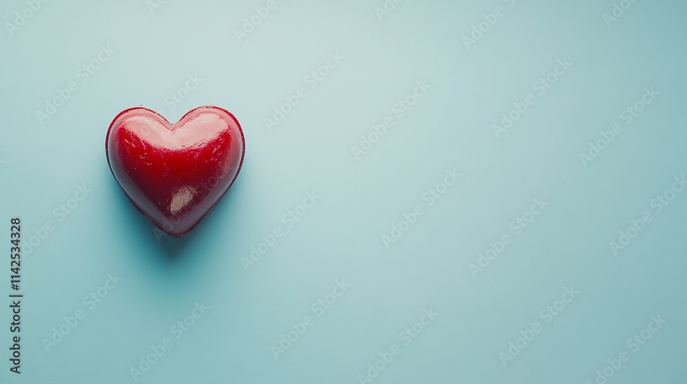 Simple red heart on a blue background celebrating love on Valentine's Day Simple red heart on a blue background celebrating love on Valentine's Day