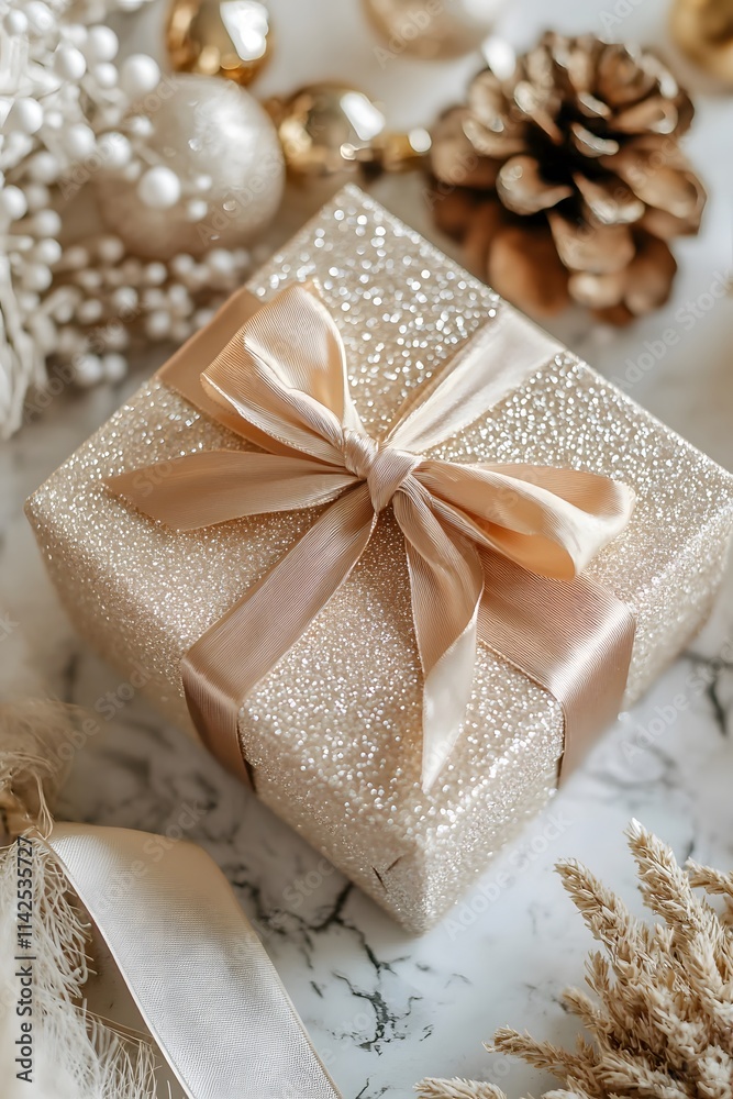 Elegant Champagne Colored Gift Box with Shimmering Bow Elegant Champagne Colored Gift Box with Shimmering Bow