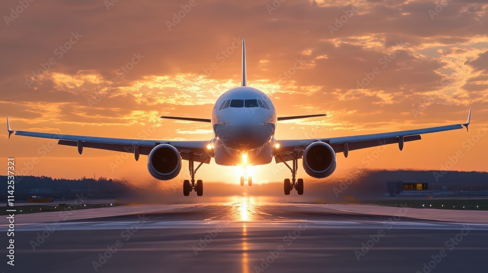 A large white airplane is taking off from the runway A large white airplane is taking off from the runway