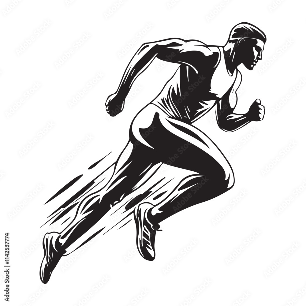 Fototapeta premium Silhouette of a running person isolated on white background, running man vector silhouette