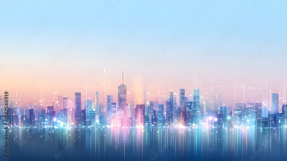 vibrant cityscape at dusk with shimmering lights and skyscrapers vibrant cityscape at dusk with shimmering lights and skyscrapers