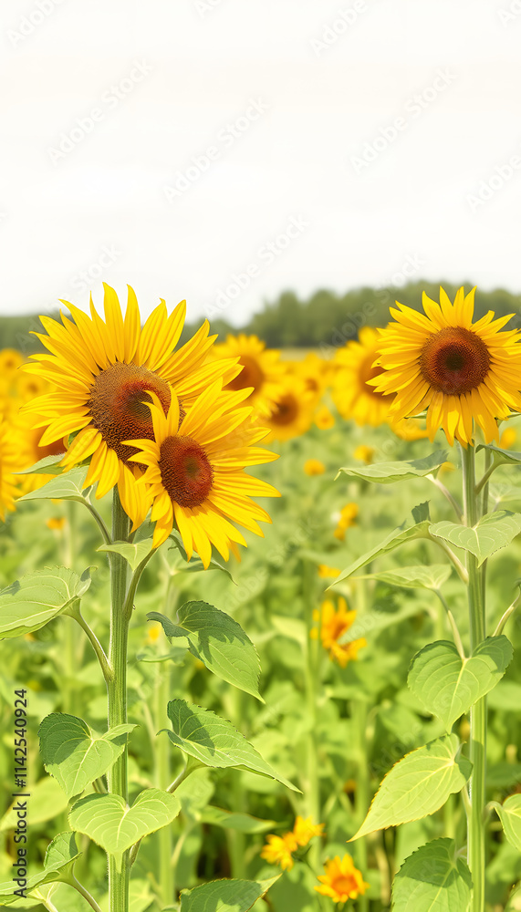 Yellow sunflower field - wallpaper, color sketch. isolated with white highlights Yellow sunflower field - wallpaper, color sketch. isolated with white highlights