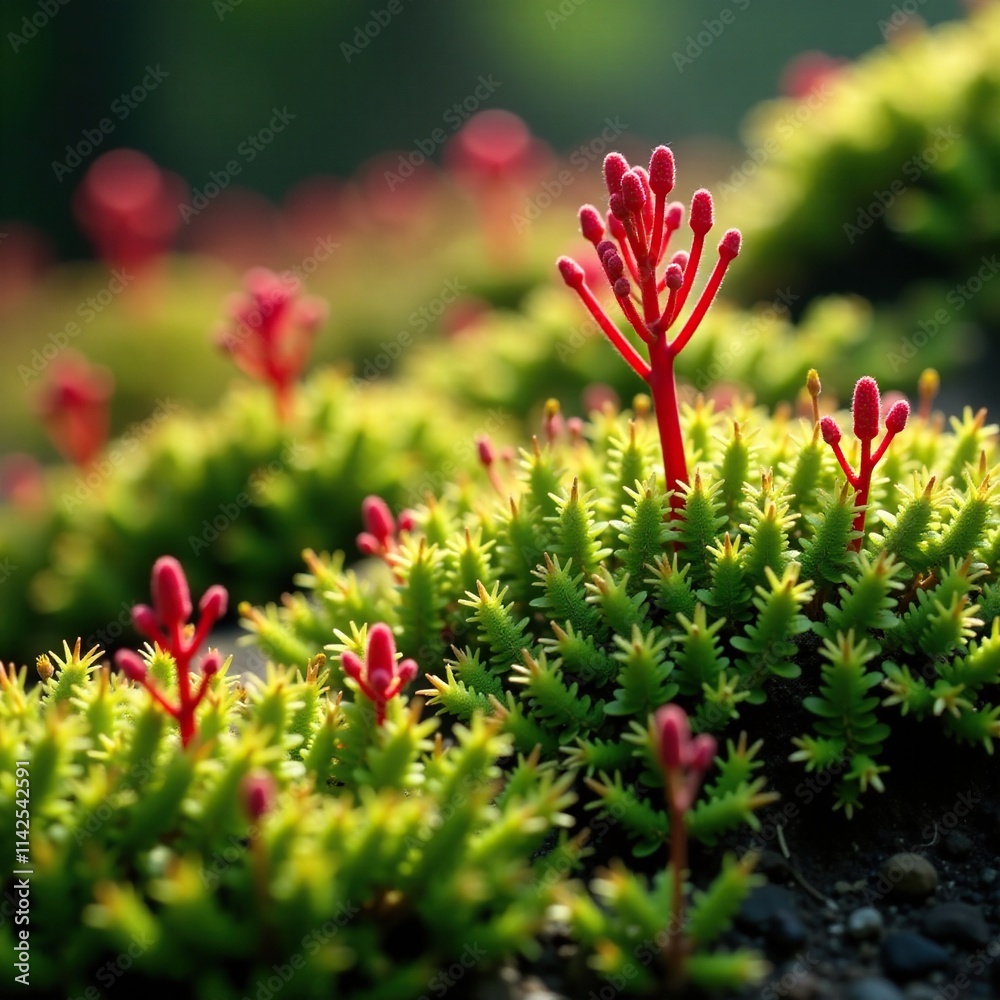 Atrichum angustatum moss in a humid environment, plant growth, nature Atrichum angustatum moss in a humid environment, plant growth, nature