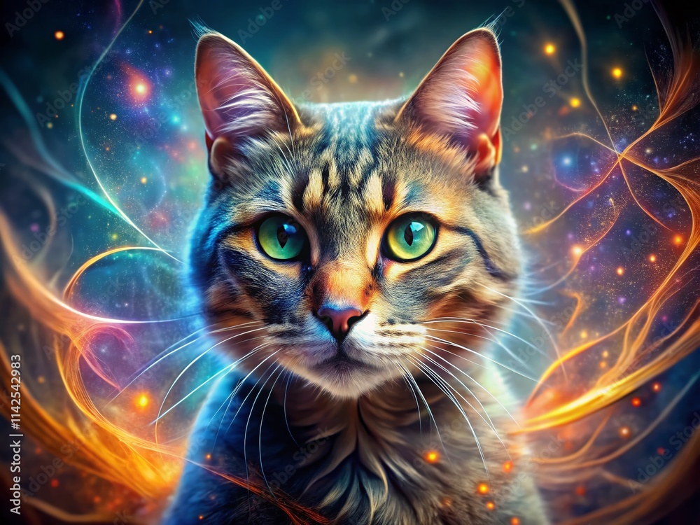 Fototapeta Double Exposure Animated Cat Background Art, Surreal Pet Photo, Mystical Feline Wallpaper, Dreamy Cat Image, Fantasy Cat Background