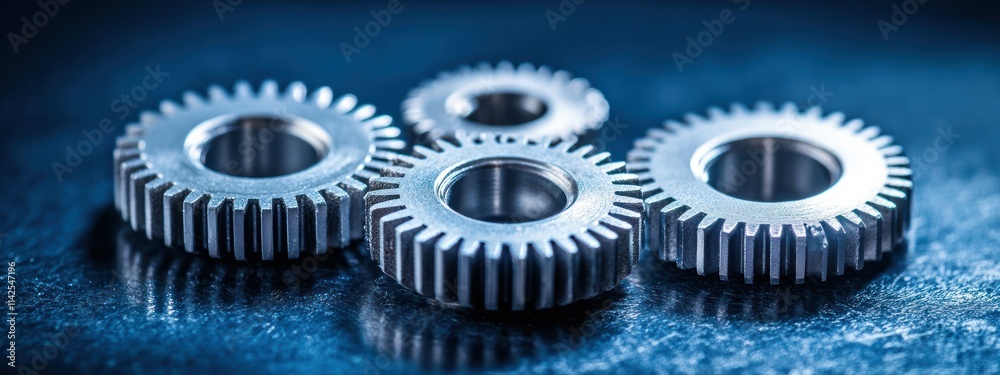 A close-up of metallic gears arranged on a surface, showcasing precision engineering. A close-up of metallic gears arranged on a surface, showcasing precision engineering.