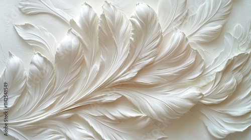 Fototapeta Naklejka Na Ścianę i Meble -  Intricate white floral relief design on textured background.