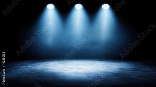 Dramatic Stage Lighting with Blue Spotlights in Dark Environment