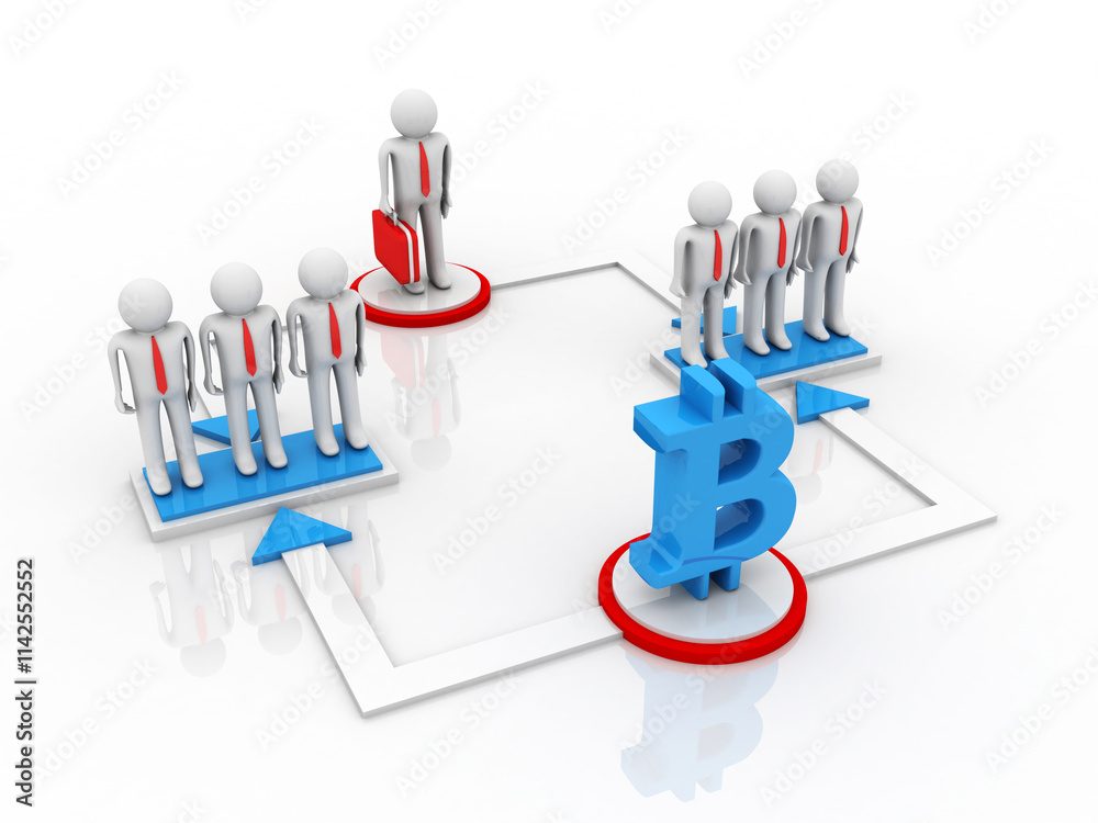 3d rendering bitcoin sign with business network
