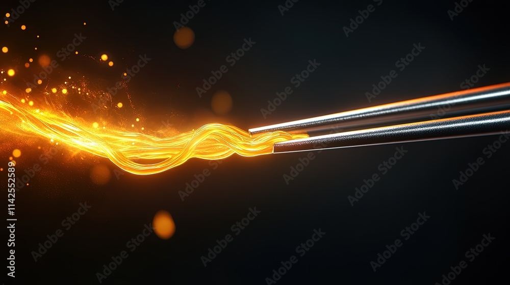 Glowing orange energy flowing from chopsticks. Glowing orange energy flowing from chopsticks.