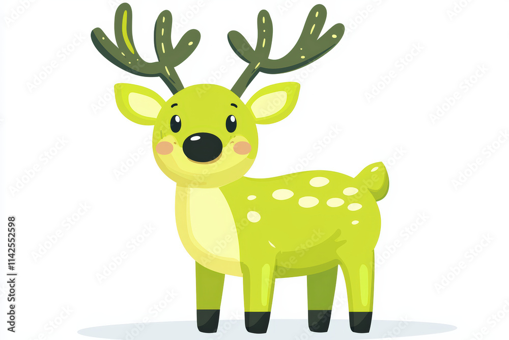Fototapeta premium Cute green deer character with antlers and spots, perfect for children designs