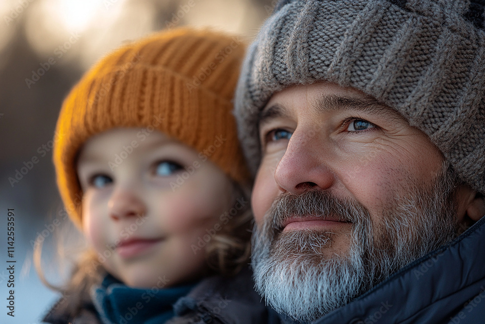 Winter Portrait of Grandfather and Child Sharing a Special Moment Winter Portrait of Grandfather and Child Sharing a Special Moment