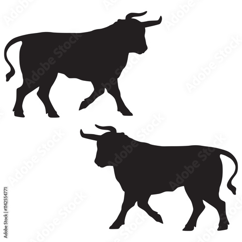 Bull Silhouette, Bull Vector Silhouette, Bull cartoon Silhouette, Bull illustration, Bull icon Silhouette, Bull Silhouette illustration