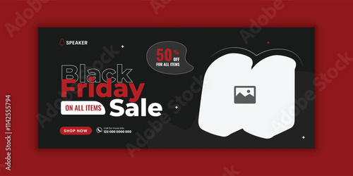 Bluetooth Speaker Sale Black Friday Super Sale Music Gadget Product Social Media Cover Banner Design or Facebook Cover Photo Design Template