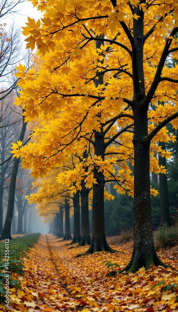 Obraz premium Beech tree in winter forest with yellowed leaves, autumnal colors, tree