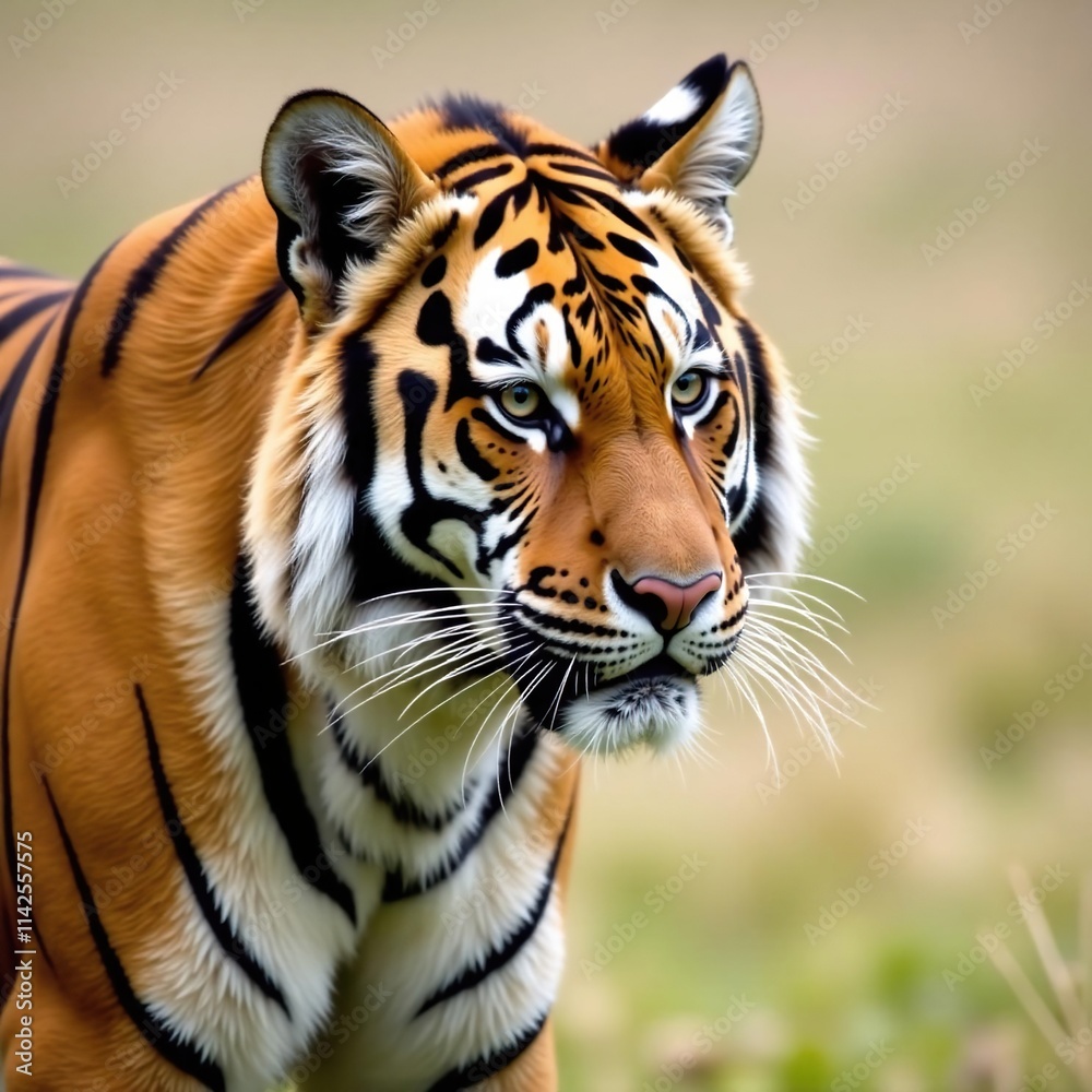 Bengal tiger's striped fur against a neutral background, animal texture, open space, grasslands scenery Bengal tiger's striped fur against a neutral background, animal texture, open space, grasslands scenery