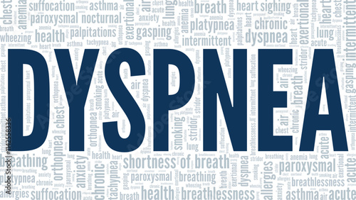 Dyspnea: Shortness of Breath word cloud conceptual design isolated on white background.