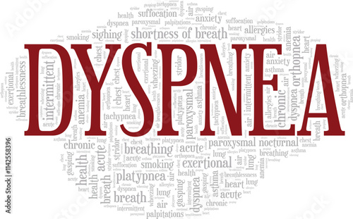 Dyspnea: Shortness of Breath word cloud conceptual design isolated on white background.