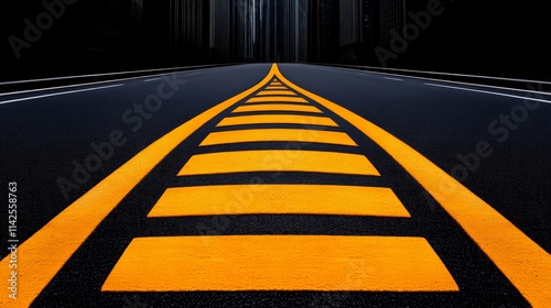 Wallpaper Mural The Road Ahead: A solitary, winding asphalt road stretches into the darkness, illuminated only by the stark yellow lines that guide the way. The  image embodies a sense of potential and the unknown. Torontodigital.ca
