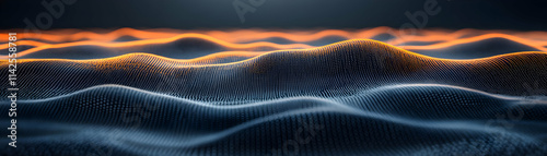 Wallpaper Mural Abstract Digital Landscape, Glowing Particles Form Undulating Terrain, Evoking a Sense of Futuristic Serenity and Technological Advancement. Torontodigital.ca