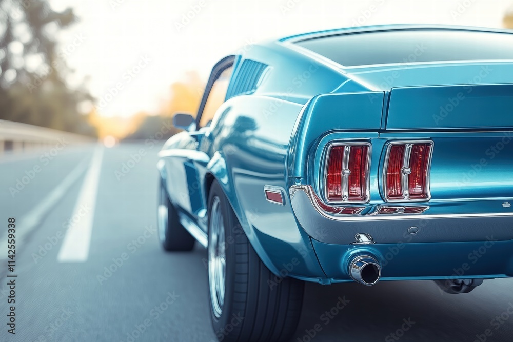 Classic Muscle Car with Vibrant Blue Finish on Open Road