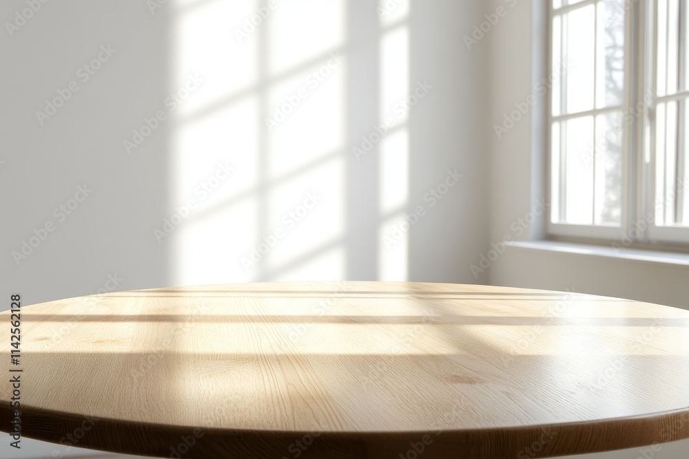 Sunlight Streaming Through Window Casting Shadows on Wooden Table in Bright Interior Space, Creating Inviting Atmosphere for Cozy Gatherings Sunlight Streaming Through Window Casting Shadows on Wooden Table in Bright Interior Space, Creating Inviting Atmosphere for Cozy Gatherings