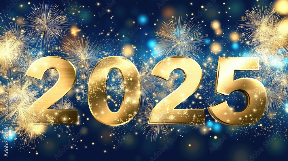 A festive New Year banner with golden numbers 