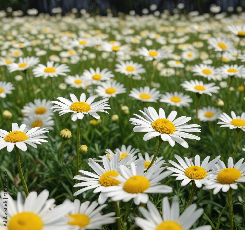 Dreamy meadow of yellow and white daisy flowers in springtime, flowers, garden Dreamy meadow of yellow and white daisy flowers in springtime, flowers, garden