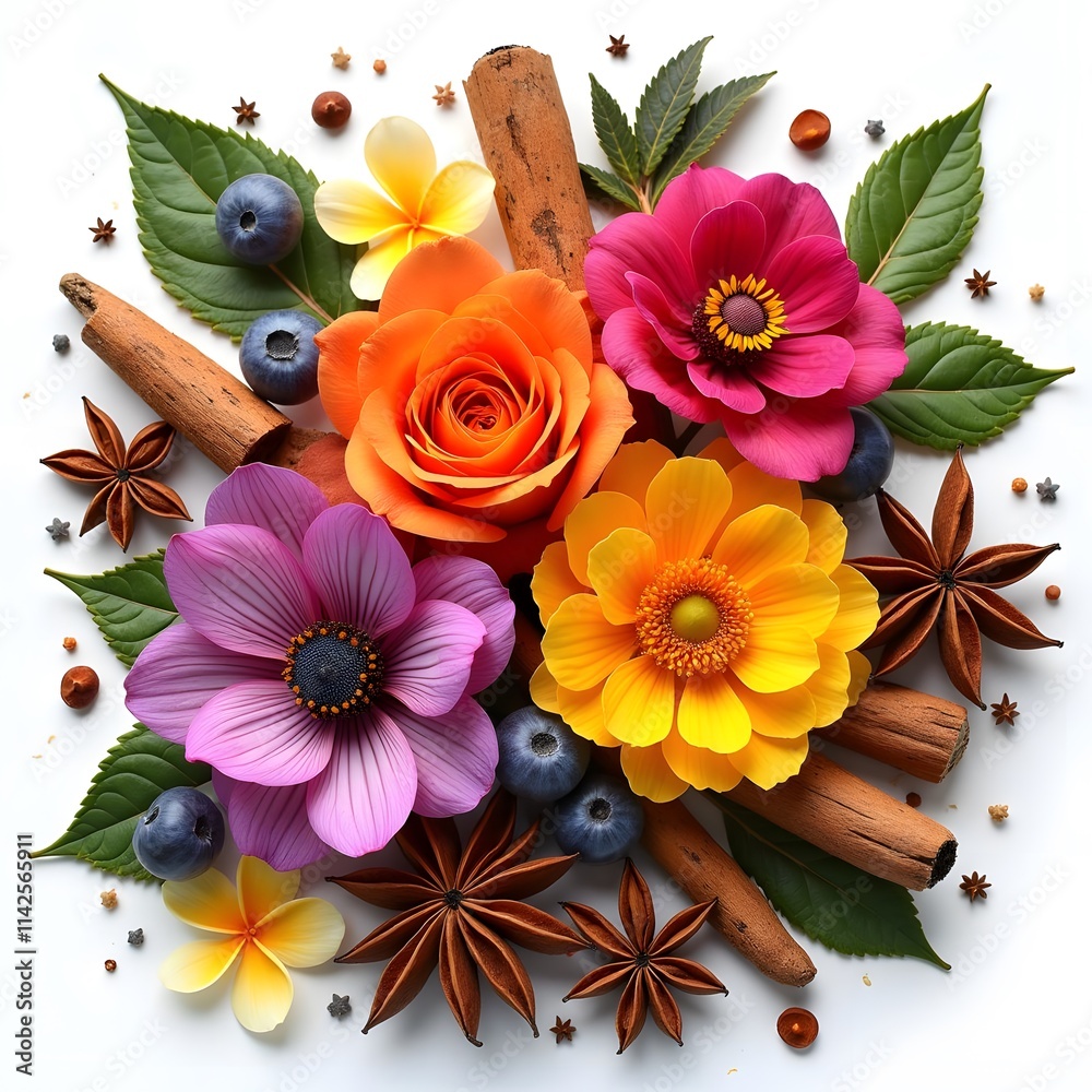 Fototapeta premium Sweet and Spicy Bouquet: Fruity Flowers with Warm Resinous Undertones