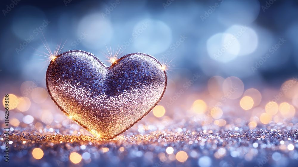 Glittering heart decoration romantic setting digital image sparkling background close-up view love concept Glittering heart decoration romantic setting digital image sparkling background close-up view love concept