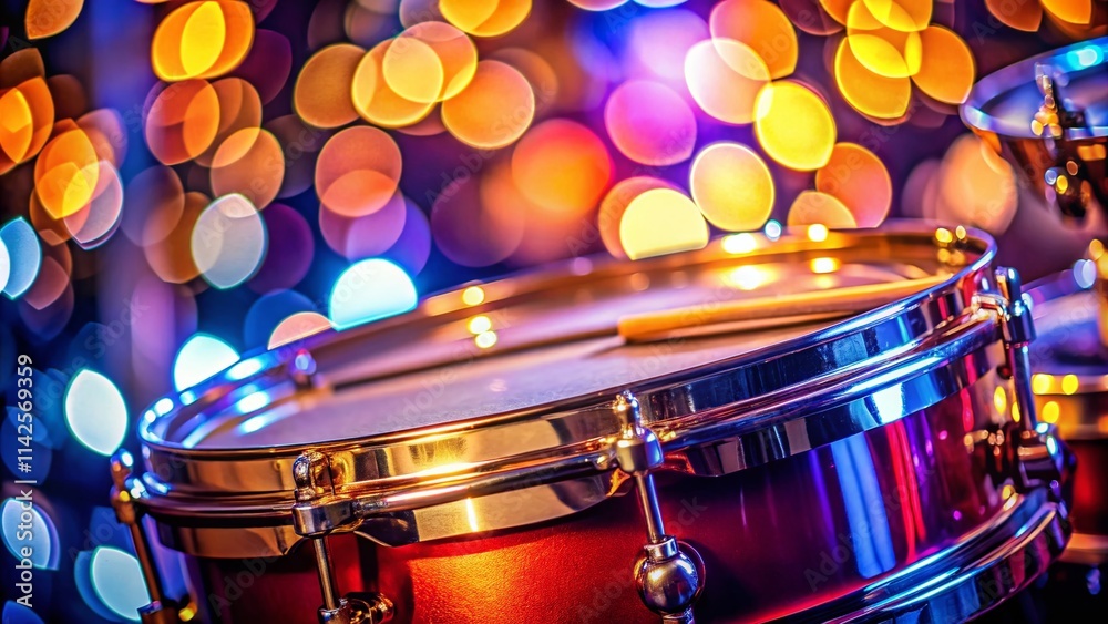 Obraz premium Drum Top View Bokeh, Closeup Drumhead Photo, Drum Set Detail, Musical Instrument Macro, Percussion Bokeh Photography