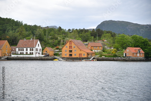 Landscapes around Maloy village in Norway, hiking through the nature and outlook on it great fjords. photo