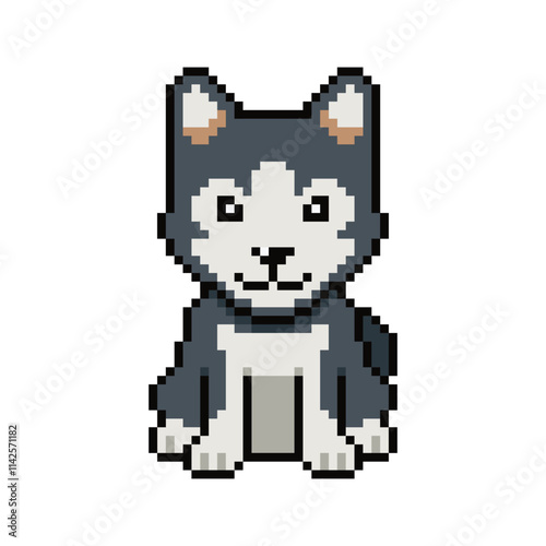 Pixel art cute siberian husky dog vector in retro style for design.