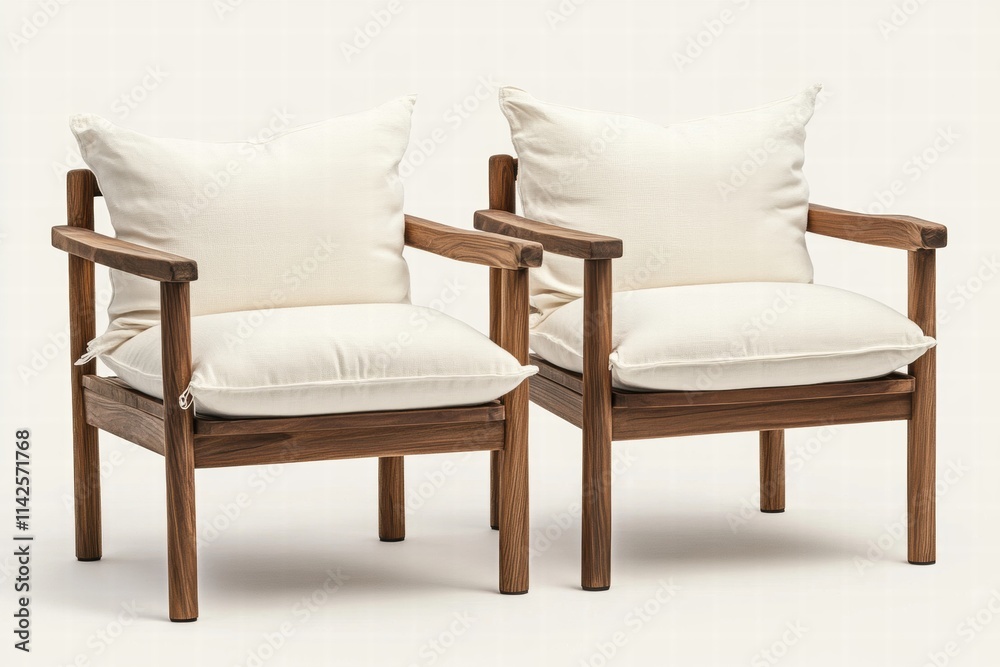 Cozy Wooden Armchairs with Soft White Cushions for Relaxation Cozy Wooden Armchairs with Soft White Cushions for Relaxation