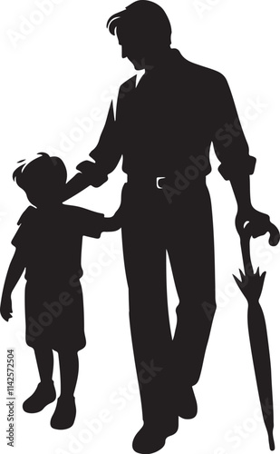 Father love silhouette collection isolated on white background. Set of dad/father and son/girl Vector illustration.