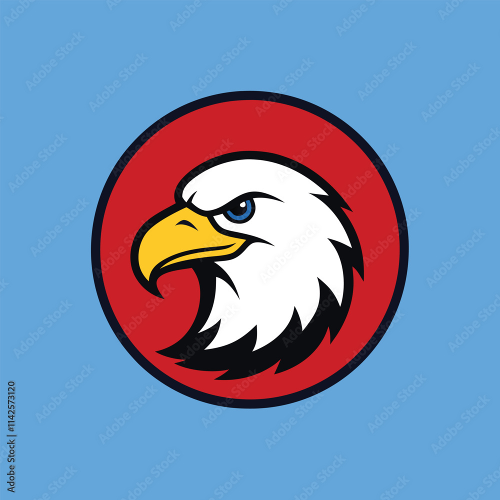 Obraz premium Eagle Head Logo in Circle with American Flag - Vector Art Illustration