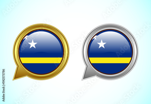 Curacao Free State flag speech bubble. Speaking flag icon in gold and silver color