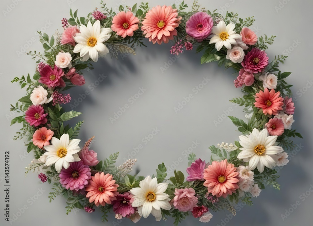 Intricate flower wreath creating a beautiful frame, delicate, floral Intricate flower wreath creating a beautiful frame, delicate, floral