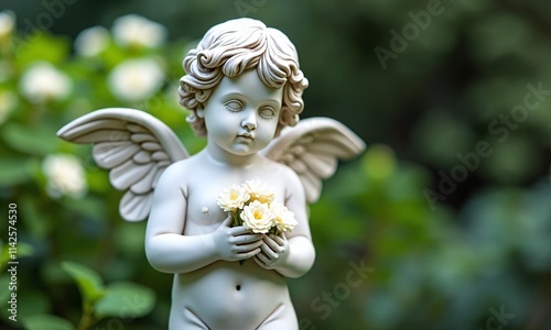 Angel statue cherub white marble garden sculpture holding