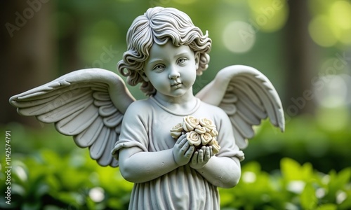 Angel statue cherub white marble garden sculpture holding