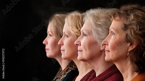 Four women aging gracefully looking in the same direction celebrating international women's day